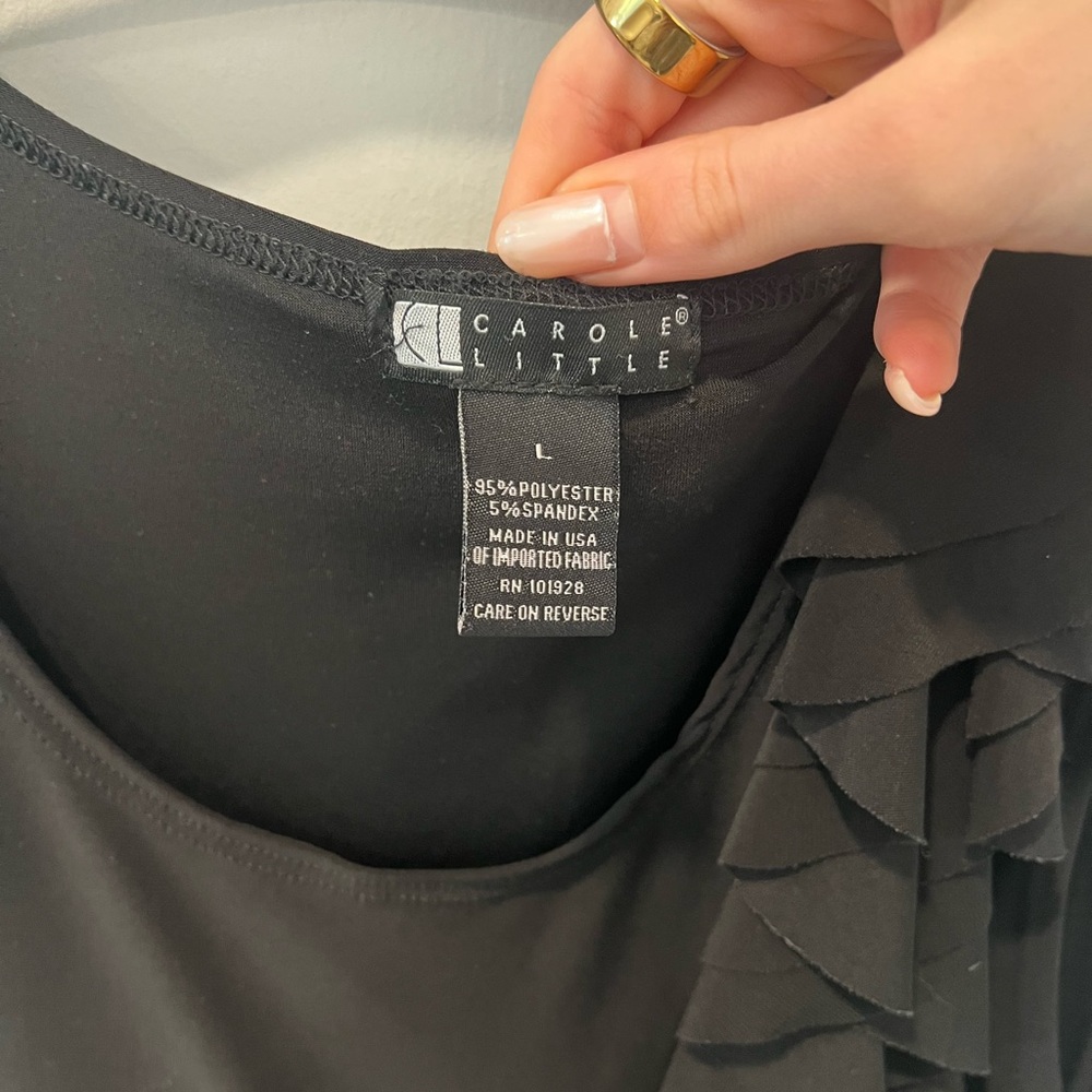 Carole Little Black Ruffled Sleeveless Tank Top